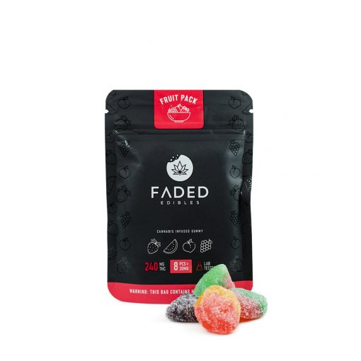 Faded Cannabis Fruit Pack Gummies are a new take on classic, familiar candies with a twist. The Fruit Pack contains 8 assorted fruit flavoured THC infused gummies that pack quite the punch.