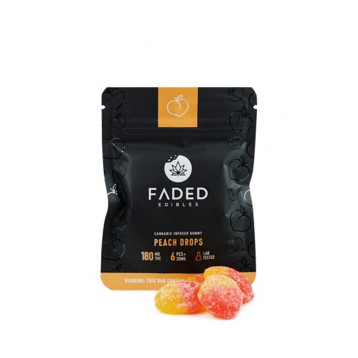 Faded Cannabis Peach Drops gummies are soft, chewy and will melt in your mouth. A delicious blend of sweet and sour, these fruity bursts of peaches also come with the additional benefits of cannabis!
