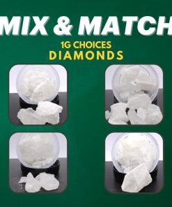 Diamonds Mix and Match! up to 13g of Diamonds and get 20% off! (minimum 3g). Select from Tom Ford Pink Kush, Purple Space Cookies, Blue Dream, and Gelato!