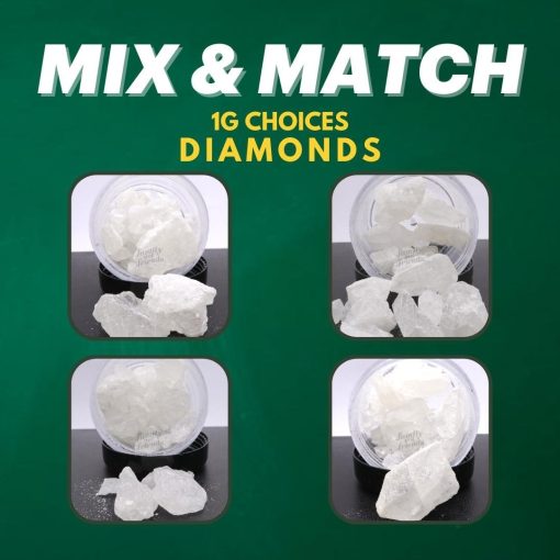 Diamonds Mix and Match! up to 13g of Diamonds and get 20% off! (minimum 3g). Select from Tom Ford Pink Kush, Purple Space Cookies, Blue Dream, and Gelato!